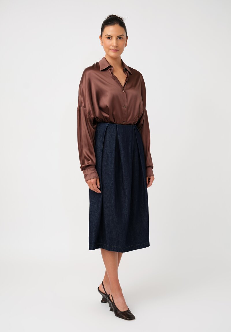 Dries Van Noten Cotton Denim Pleated Sonista Skirt in Indigo Blue