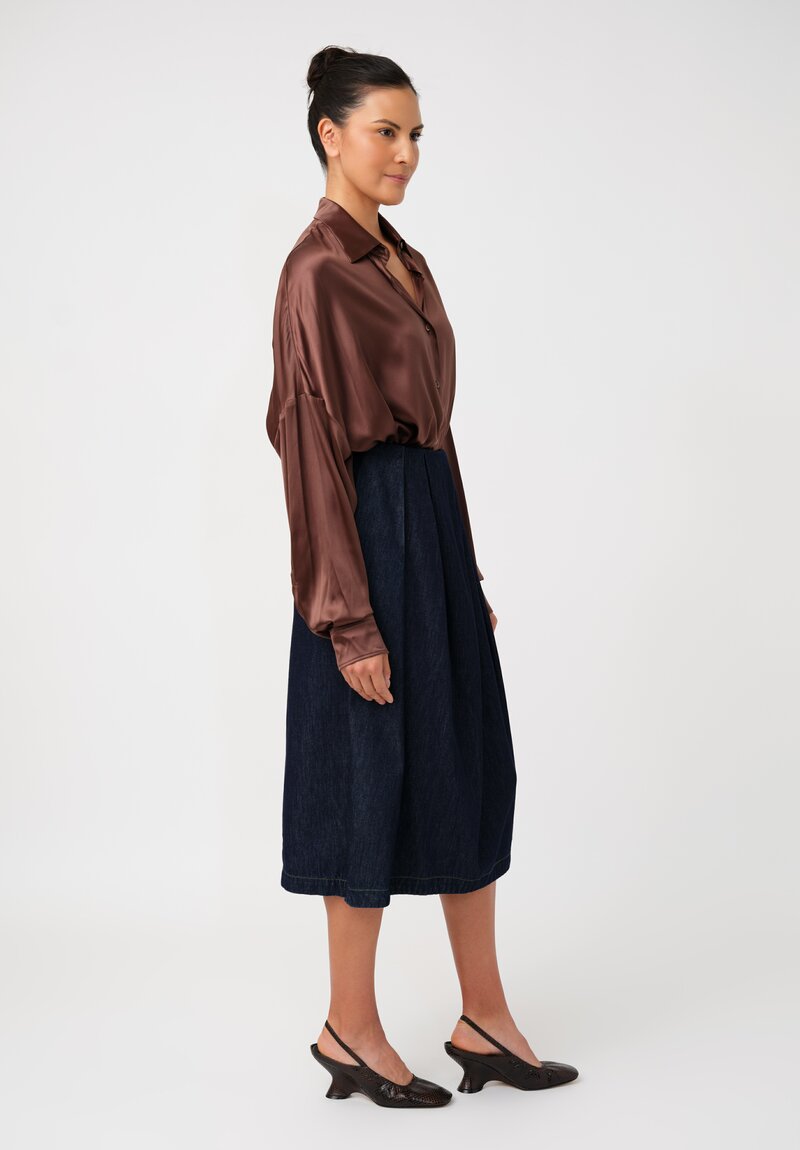 Dries Van Noten Cotton Denim Pleated Sonista Skirt in Indigo Blue