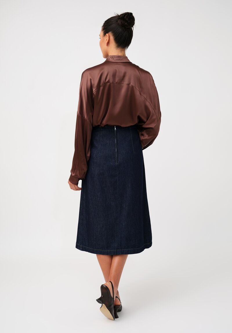 Dries Van Noten Cotton Denim Pleated Sonista Skirt in Indigo Blue