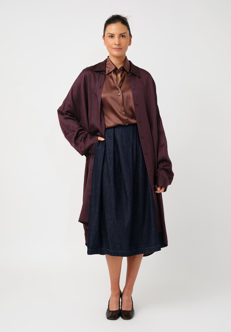 Dries Van Noten Cotton Denim Pleated Sonista Skirt in Indigo Blue