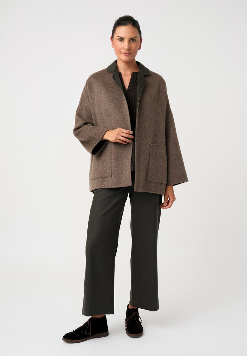 Daniela Gregis Double-Faced Cashmere Gladiolo Jacket in Taupe Brown & Green