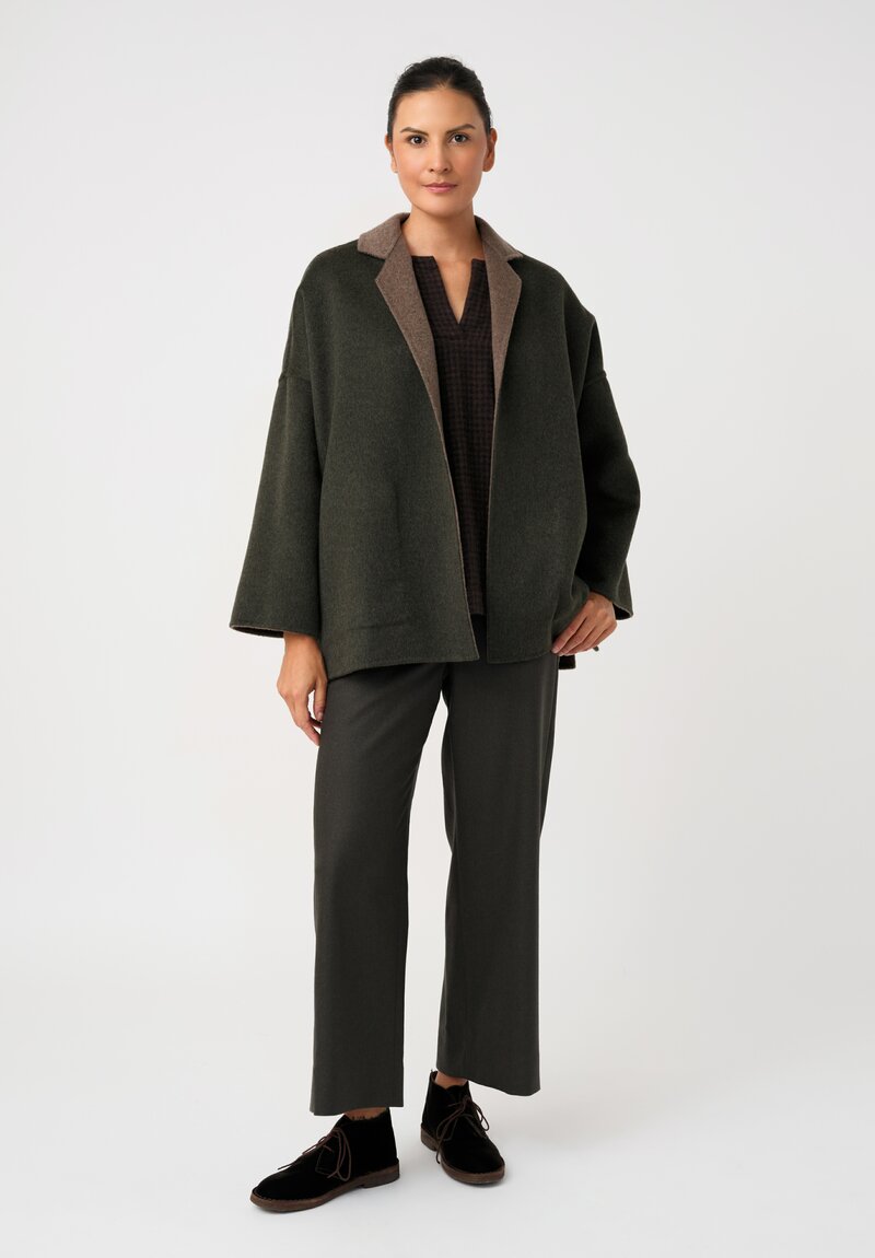 Daniela Gregis Double-Faced Cashmere Gladiolo Jacket in Taupe Brown & Green