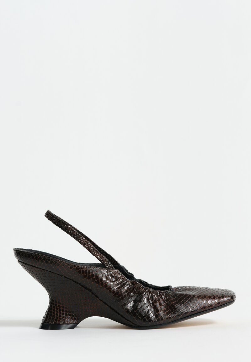 Dries Van Noten Calf & Lamb Leather Snakeskin-Effect Sculptural Wedge Slingbacks