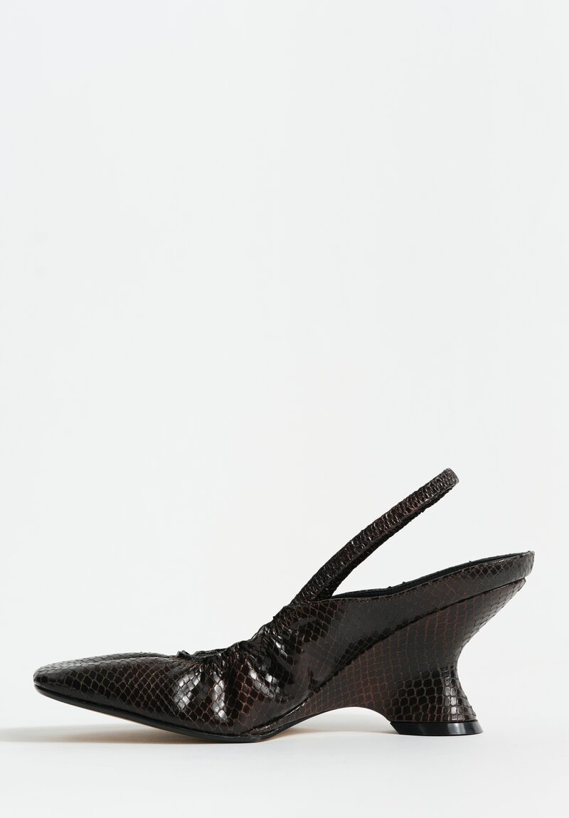 Dries Van Noten Calf & Lamb Leather Snakeskin-Effect Sculptural Wedge Slingbacks