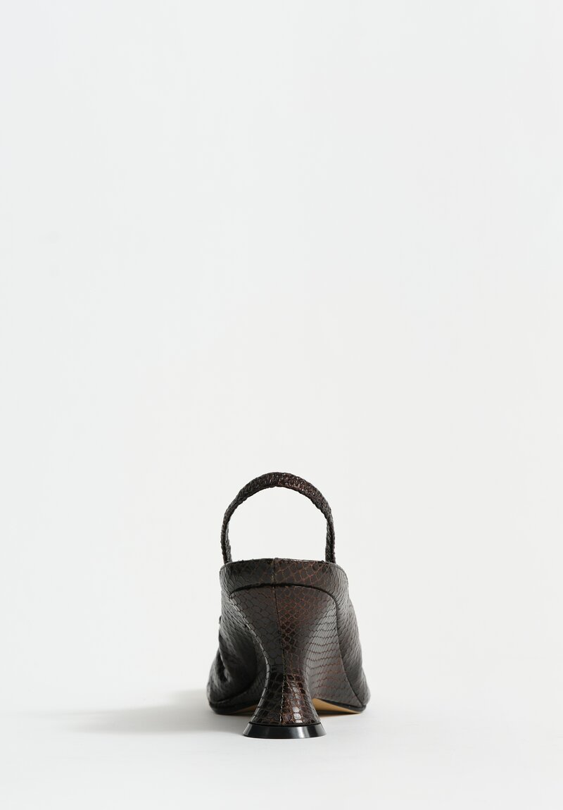 Dries Van Noten Calf & Lamb Leather Snakeskin-Effect Sculptural Wedge Slingbacks