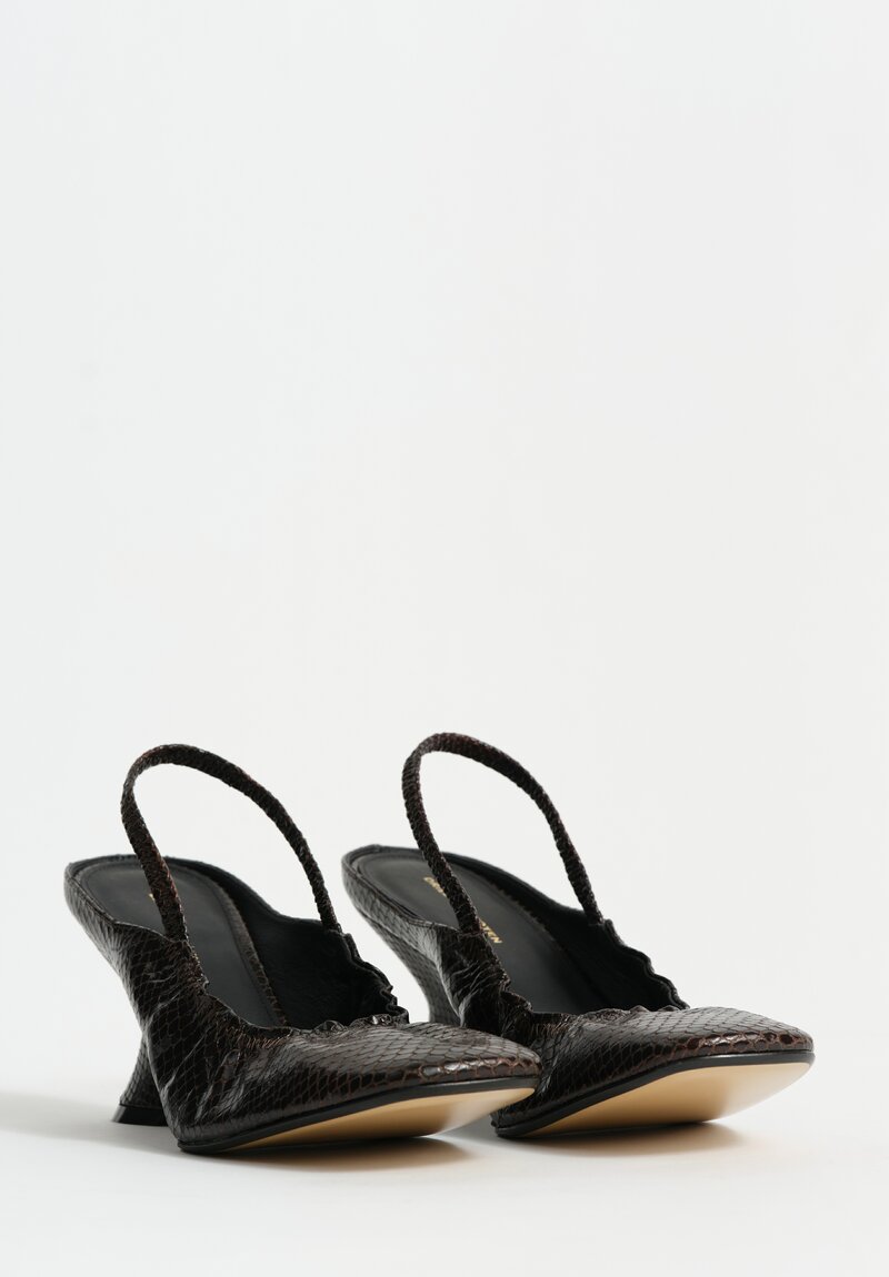 Dries Van Noten Calf & Lamb Leather Snakeskin-Effect Sculptural Wedge Slingbacks