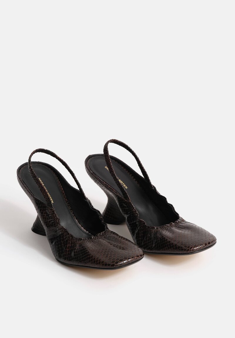 Dries Van Noten Calf & Lamb Leather Snakeskin-Effect Sculptural Wedge Slingbacks