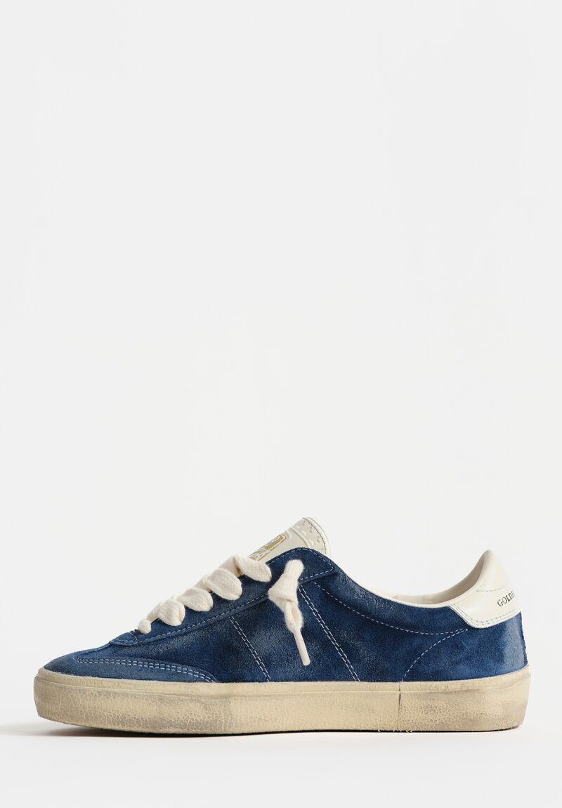 Golden Goose Suede Leather Soul-Star Low-Top Sneakers in Dark Blue & White	