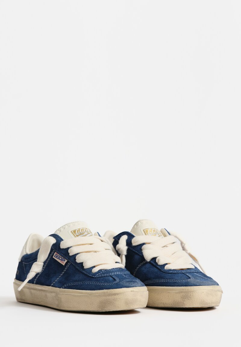 Golden Goose Suede Leather Soul-Star Low-Top Sneakers in Dark Blue & White	