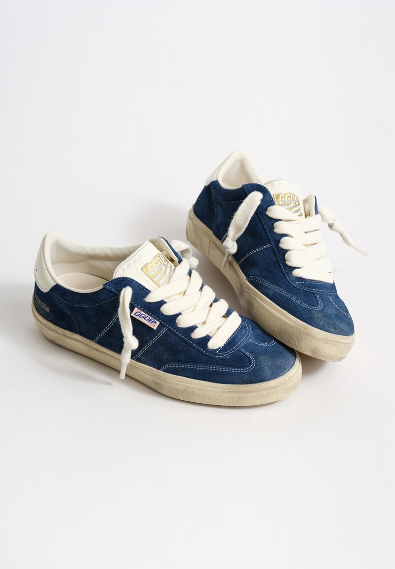 Golden Goose Suede Leather Soul-Star Low-Top Sneakers in Dark Blue & White	