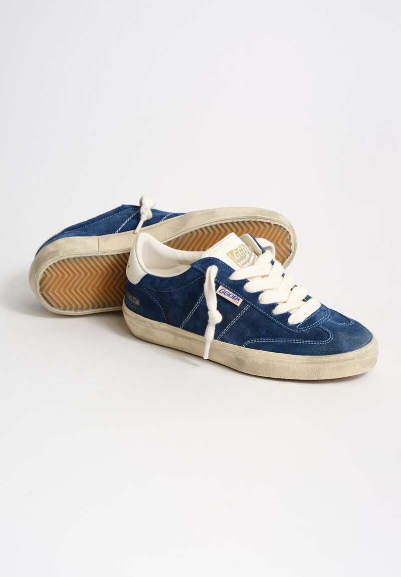 Golden Goose Suede Leather Soul-Star Low-Top Sneakers in Dark Blue & White	