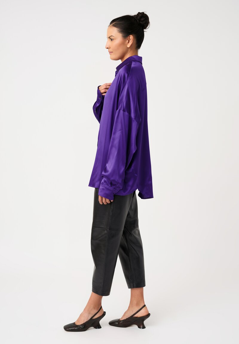 Dries Van Noten Stretch Silk Point Collar Button-Down Casia Top in Amethyst Purple