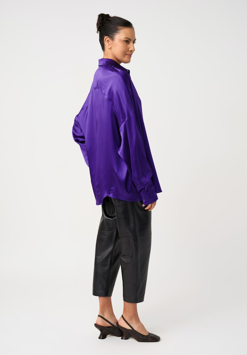 Dries Van Noten Stretch Silk Point Collar Button-Down Casia Top in Amethyst Purple