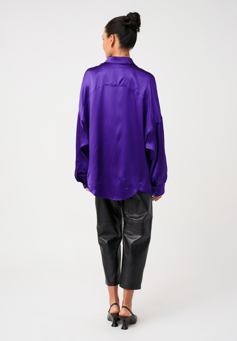 Dries Van Noten Stretch Silk Point Collar Button-Down Casia Top in Amethyst Purple