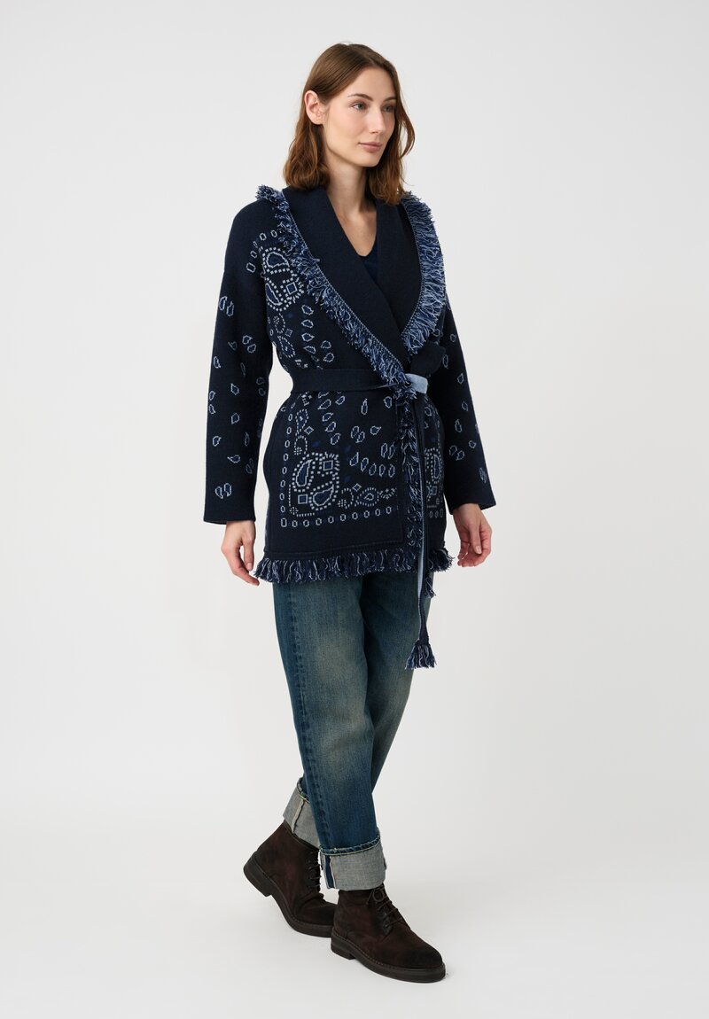 Alanui Cashmere Jacquard Knit Bandana Cardigan in Midnight Blue Paisley	