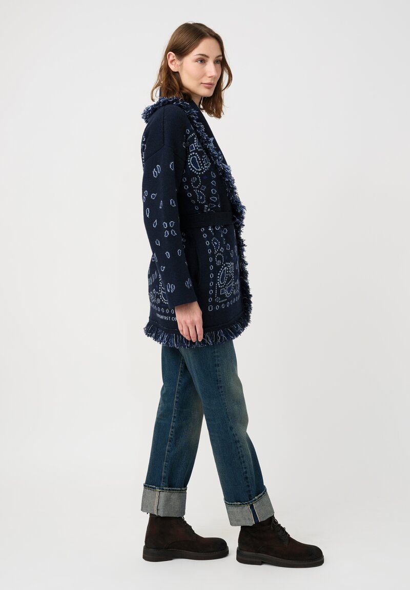 Alanui Cashmere Jacquard Knit Bandana Cardigan in Midnight Blue Paisley	