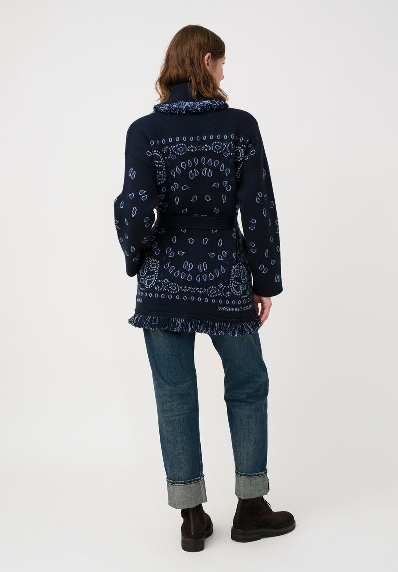 Alanui Cashmere Jacquard Knit Bandana Cardigan in Midnight Blue Paisley	