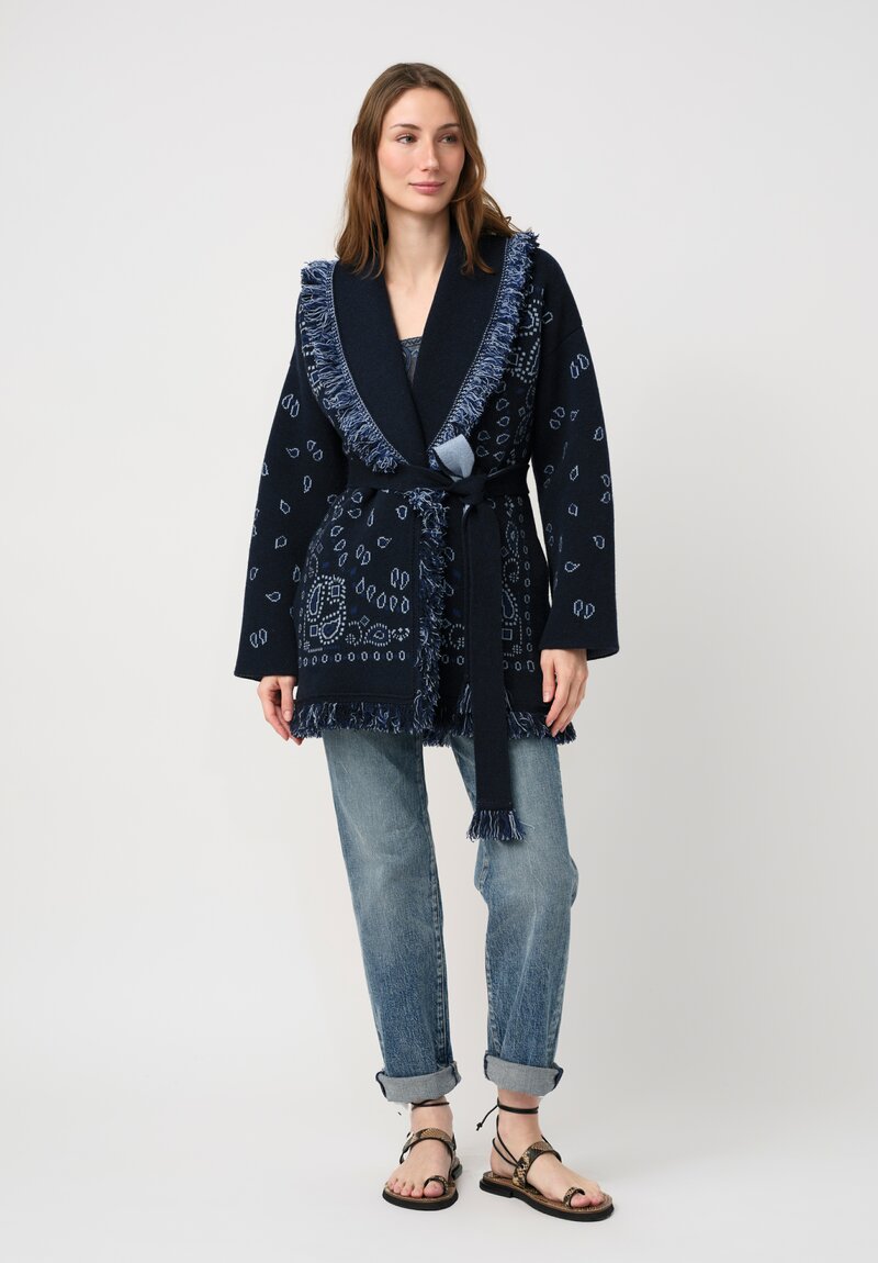 Alanui Cashmere Jacquard Knit Bandana Cardigan in Midnight Blue Paisley