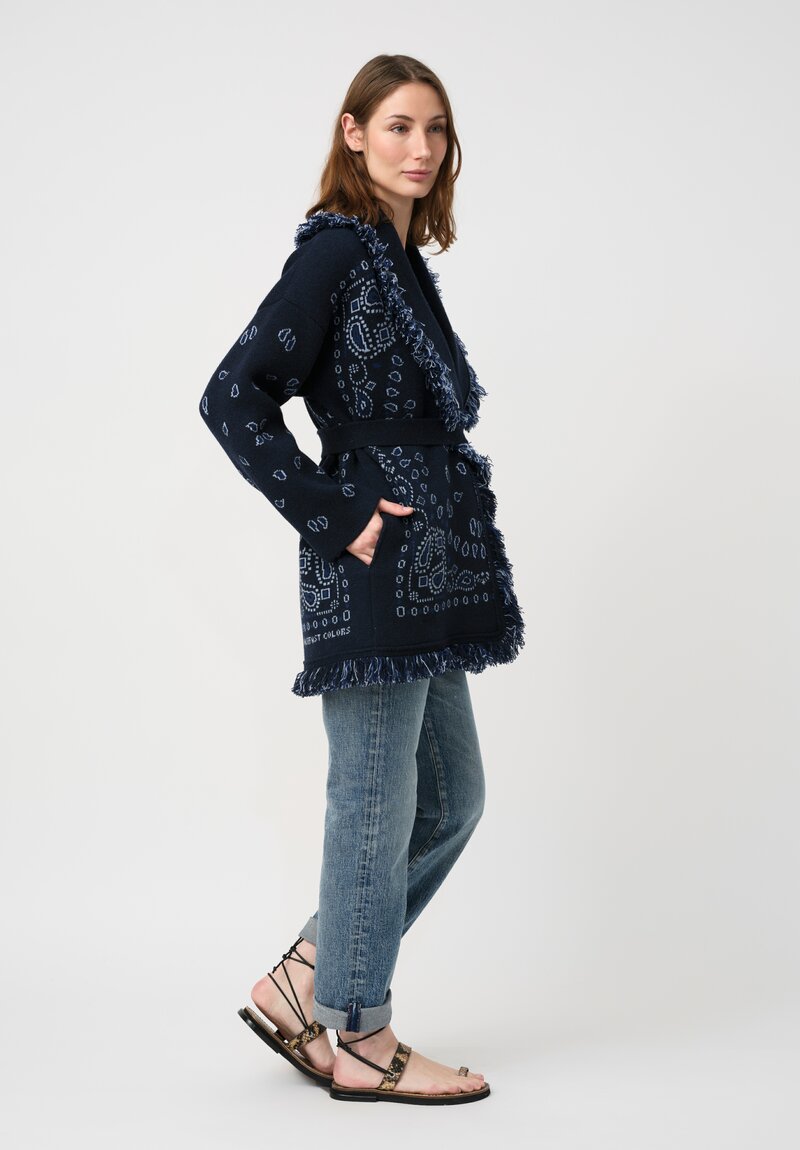 Alanui Cashmere Jacquard Knit Bandana Cardigan in Midnight Blue Paisley