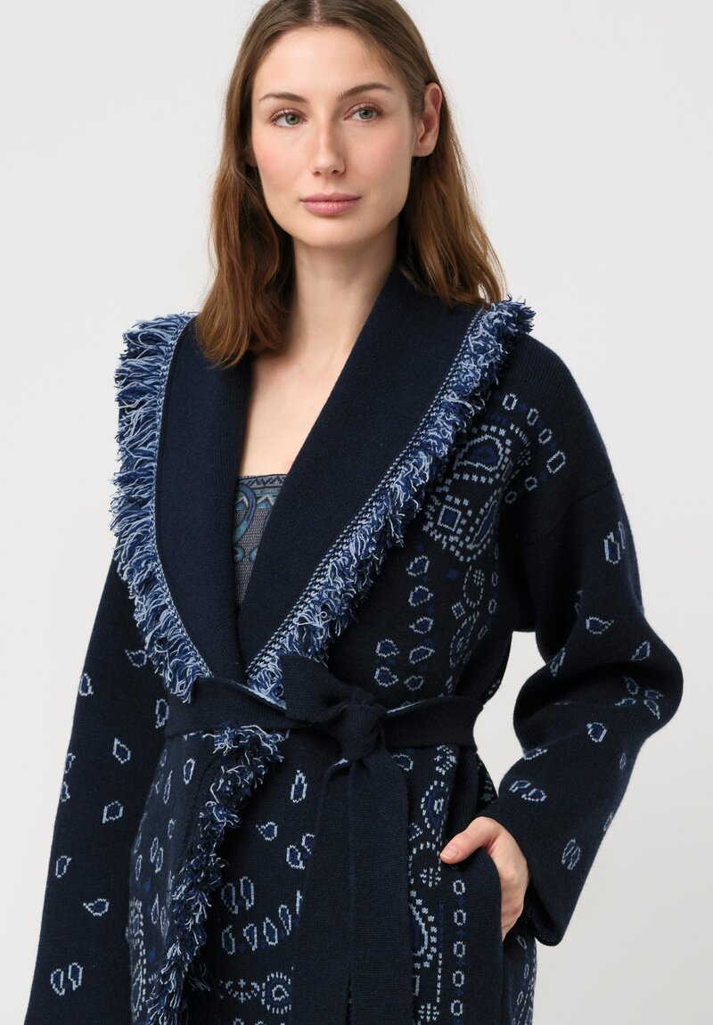 Alanui Cashmere Jacquard Knit Bandana Cardigan in Midnight Blue Paisley