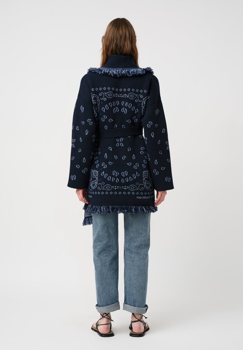 Alanui Cashmere Jacquard Knit Bandana Cardigan in Midnight Blue Paisley