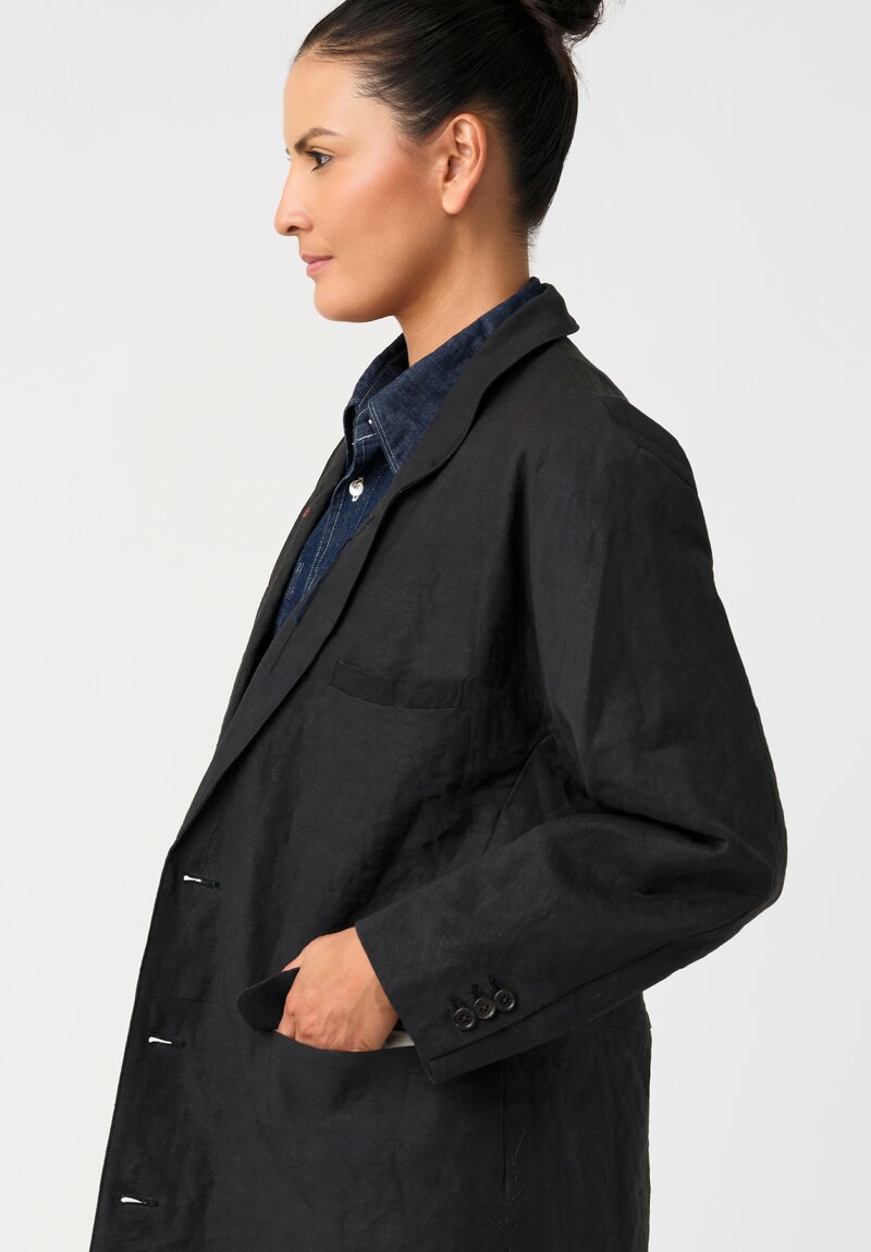 Cottle Hemp, Cotton & Silk "Leaf Vein" Zen Coat in Black Indigo