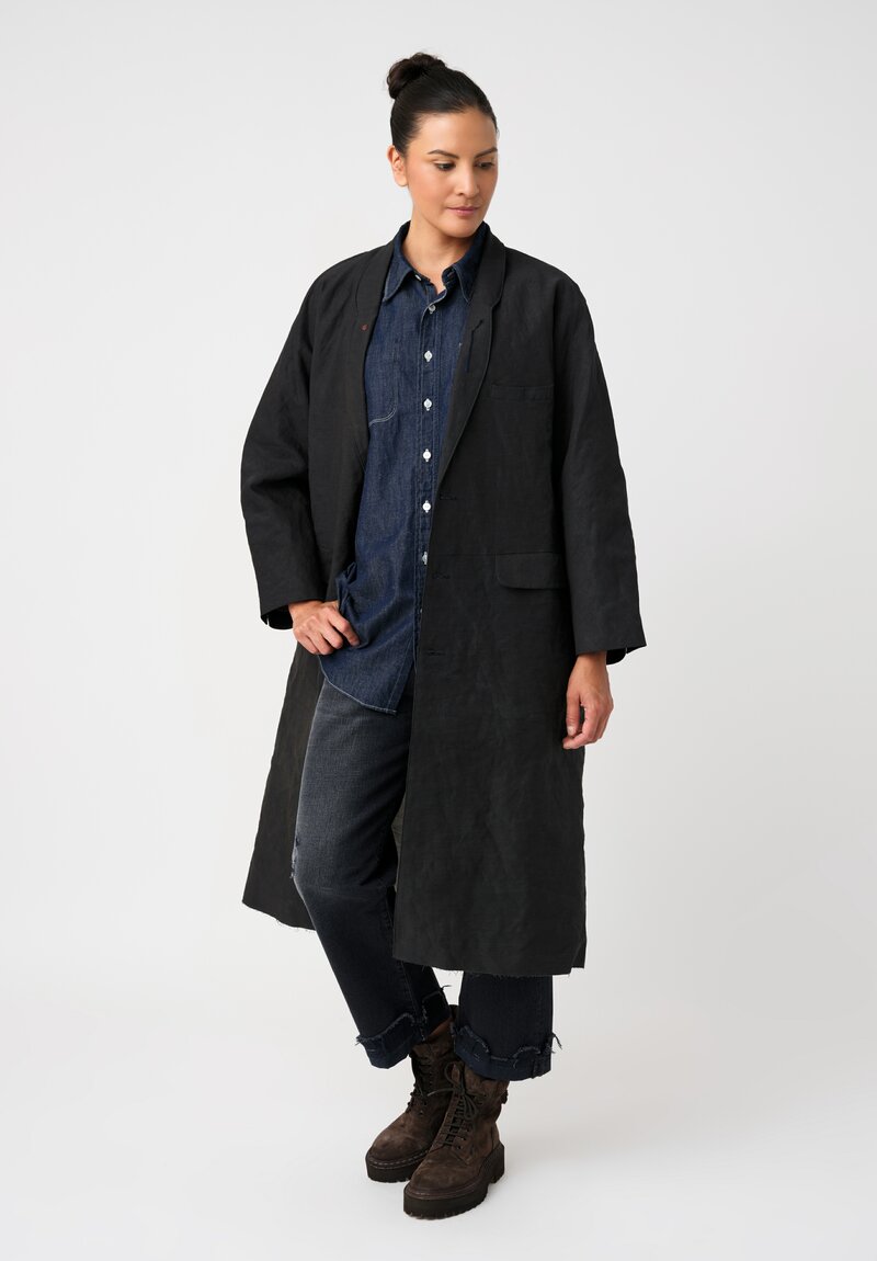 Cottle Hemp, Cotton & Silk "Leaf Vein" Zen Coat in Black Indigo