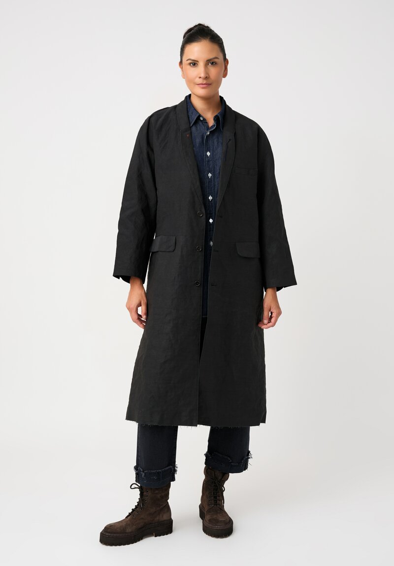Cottle Hemp, Cotton & Silk "Leaf Vein" Zen Coat in Black Indigo