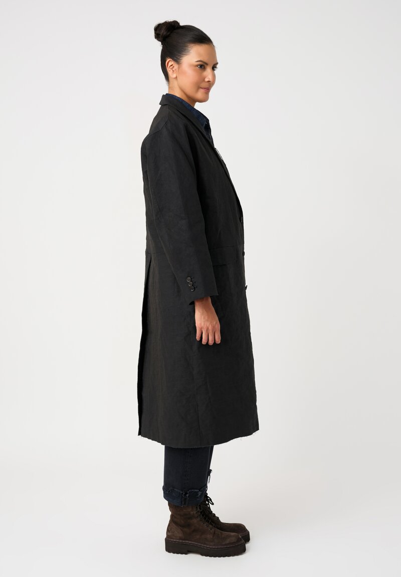 Cottle Hemp, Cotton & Silk "Leaf Vein" Zen Coat in Black Indigo