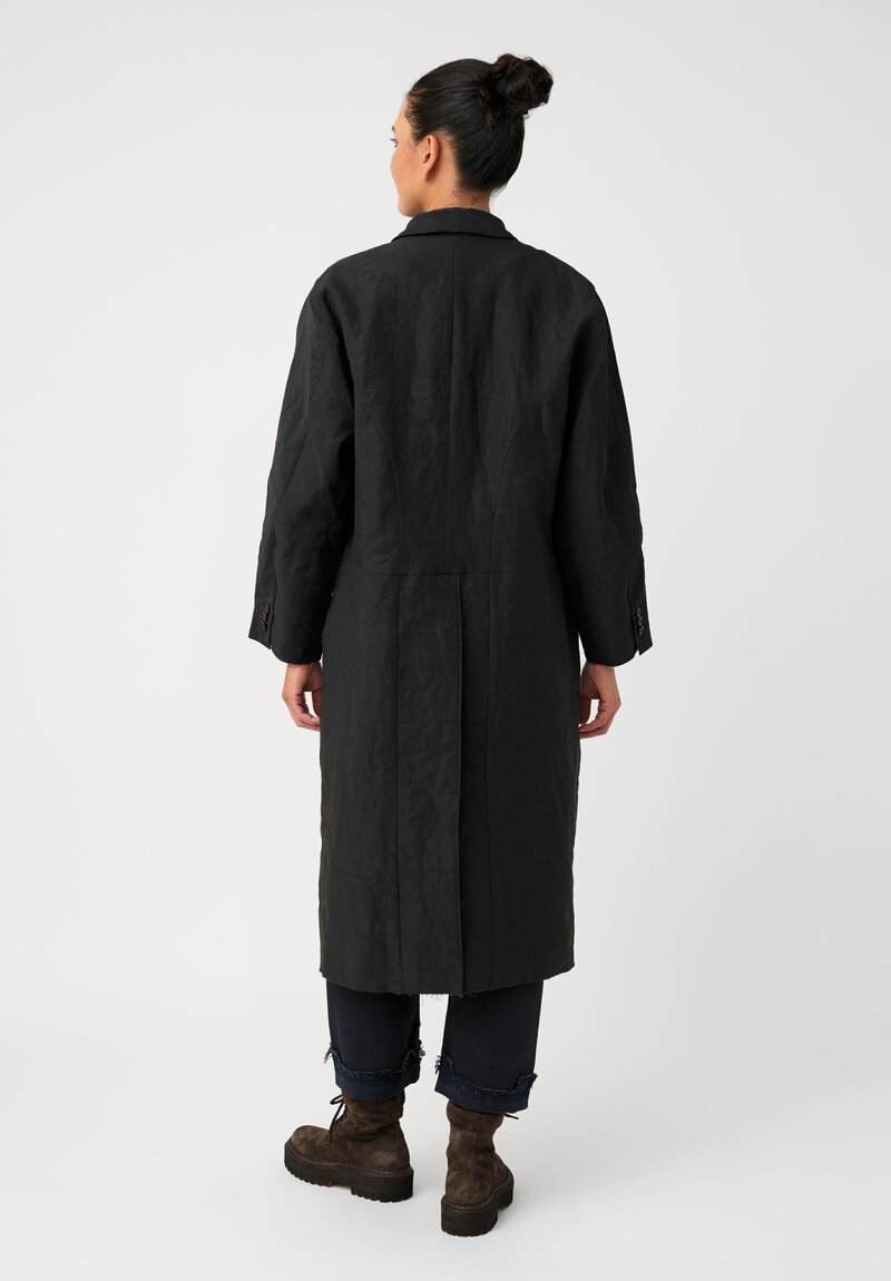 Cottle Hemp, Cotton & Silk "Leaf Vein" Zen Coat in Black Indigo
