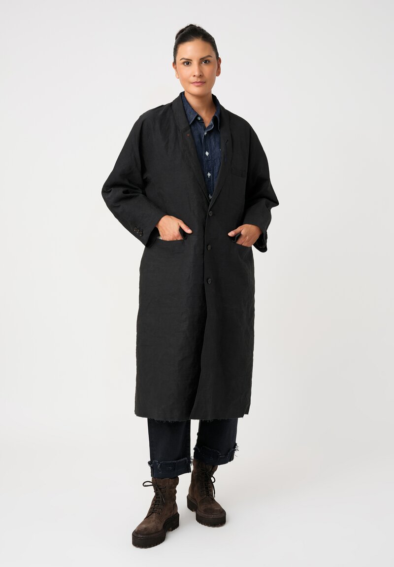 Cottle Hemp, Cotton & Silk "Leaf Vein" Zen Coat in Black Indigo