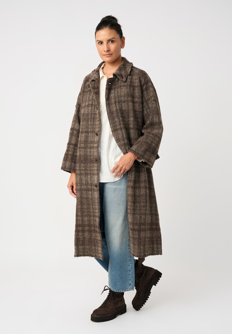 Cottle Workshop Exclusive Cotton & Cashmere Balmacaan Coat in Earthen Brown Plaid