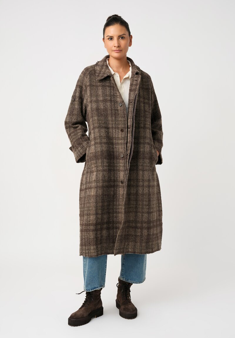 Cottle Workshop Exclusive Cotton & Cashmere Balmacaan Coat in Earthen Brown Plaid