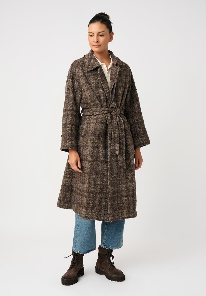 Cottle Workshop Exclusive Cotton & Cashmere Balmacaan Coat in Earthen Brown Plaid