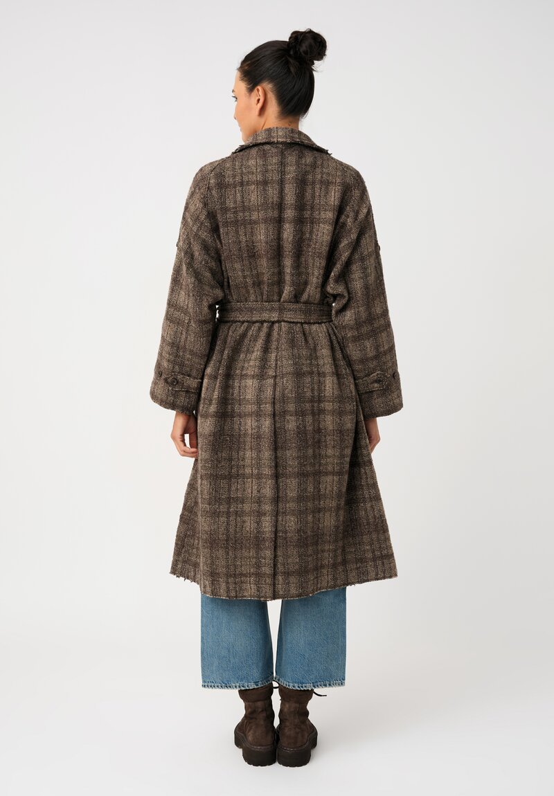 Cottle Workshop Exclusive Cotton & Cashmere Balmacaan Coat in Earthen Brown Plaid
