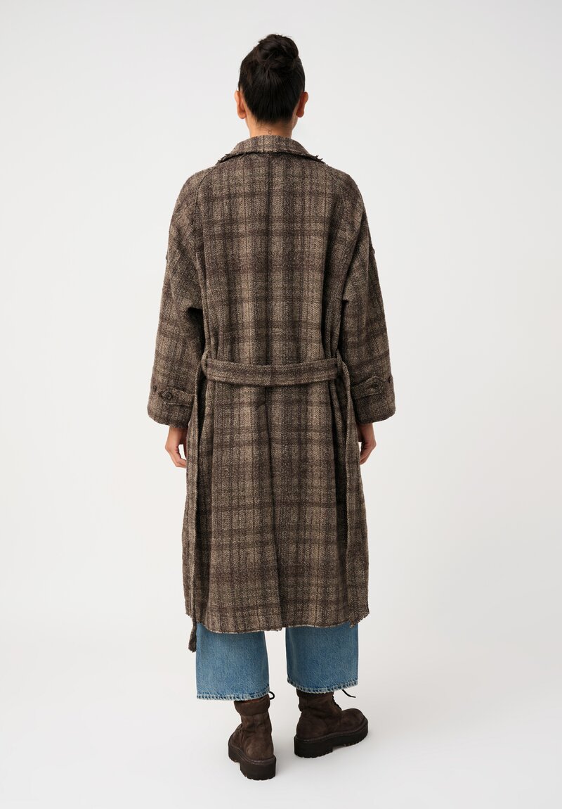 Cottle Workshop Exclusive Cotton & Cashmere Balmacaan Coat in Earthen Brown Plaid