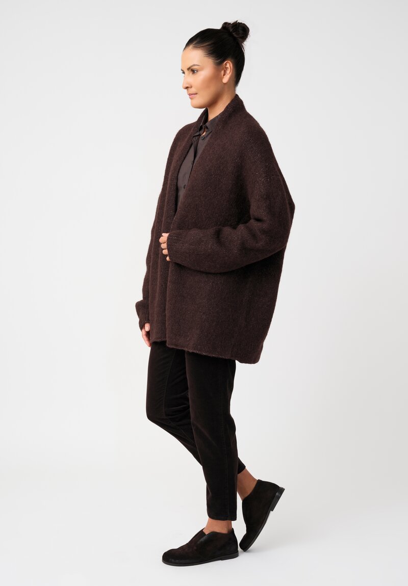 Lauren Manoogian Baby Alpaca Knit Blend Loft Shawl Neckline Cardigan in Cacao Brown