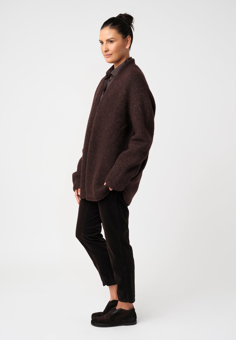 Lauren Manoogian Baby Alpaca Knit Blend Loft Shawl Neckline Cardigan in Cacao Brown