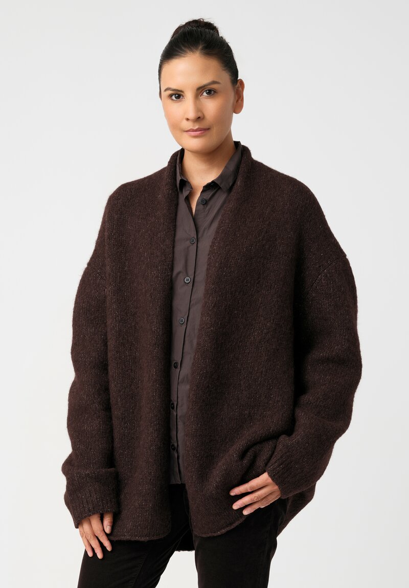 Lauren Manoogian Baby Alpaca Knit Blend Loft Shawl Neckline Cardigan in Cacao Brown