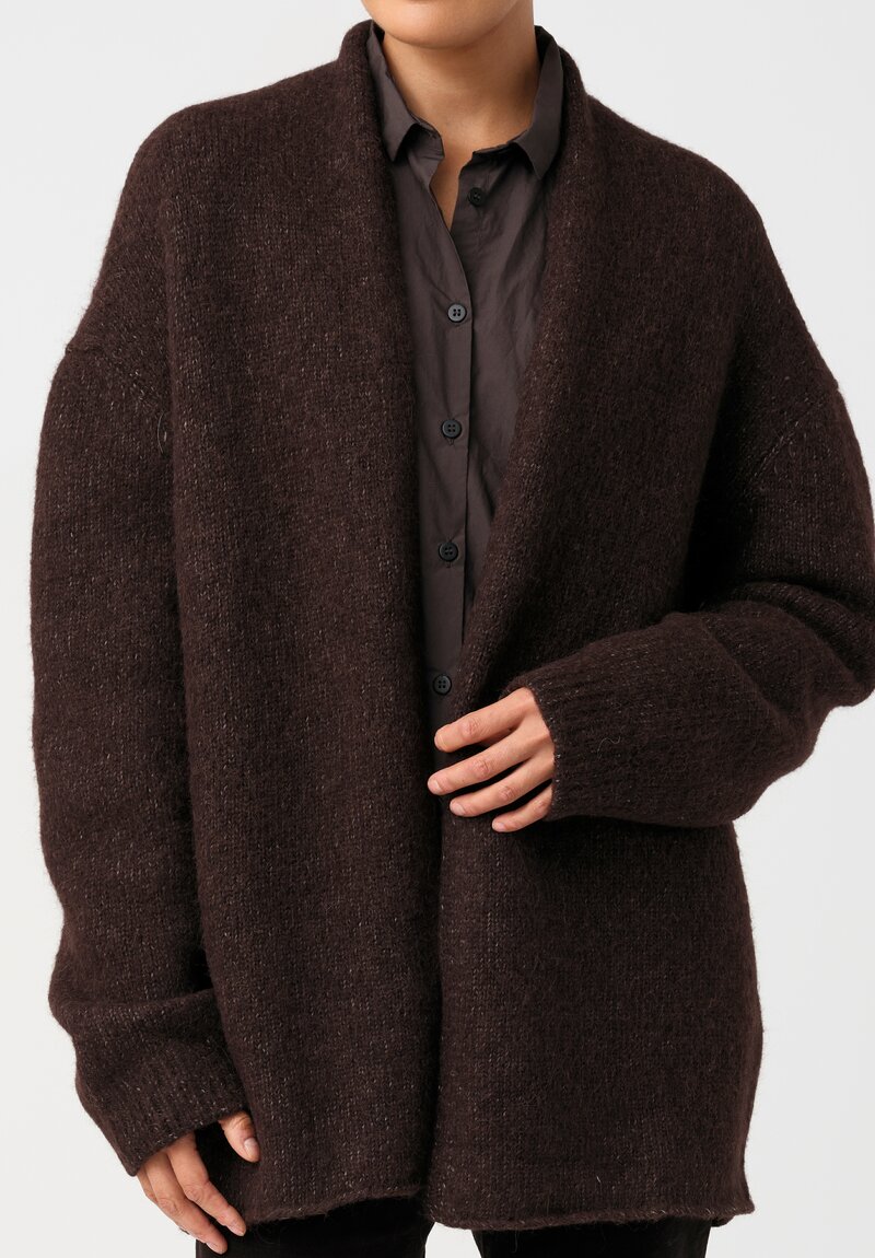 Lauren Manoogian Baby Alpaca Knit Blend Loft Shawl Neckline Cardigan in Cacao Brown