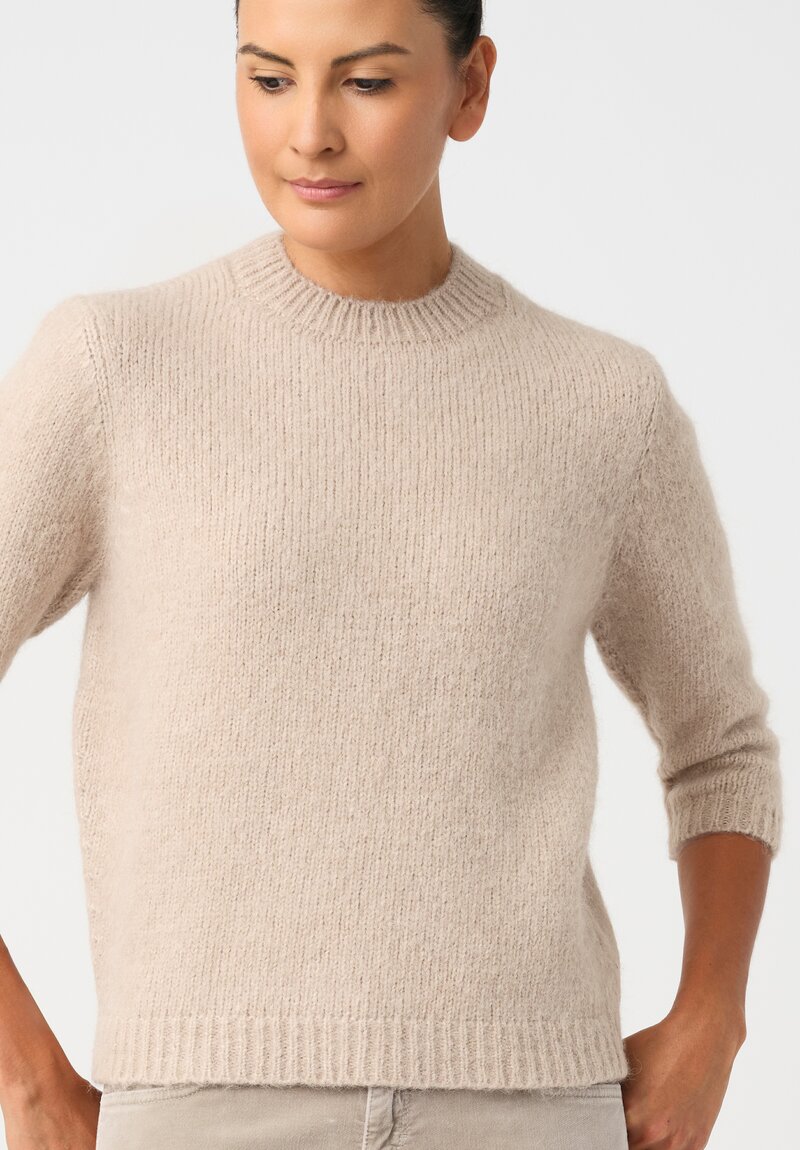 Lauren Manoogian Baby Alpaca Knit Blend Loft Ribbed Crewneck in Neutral Beige