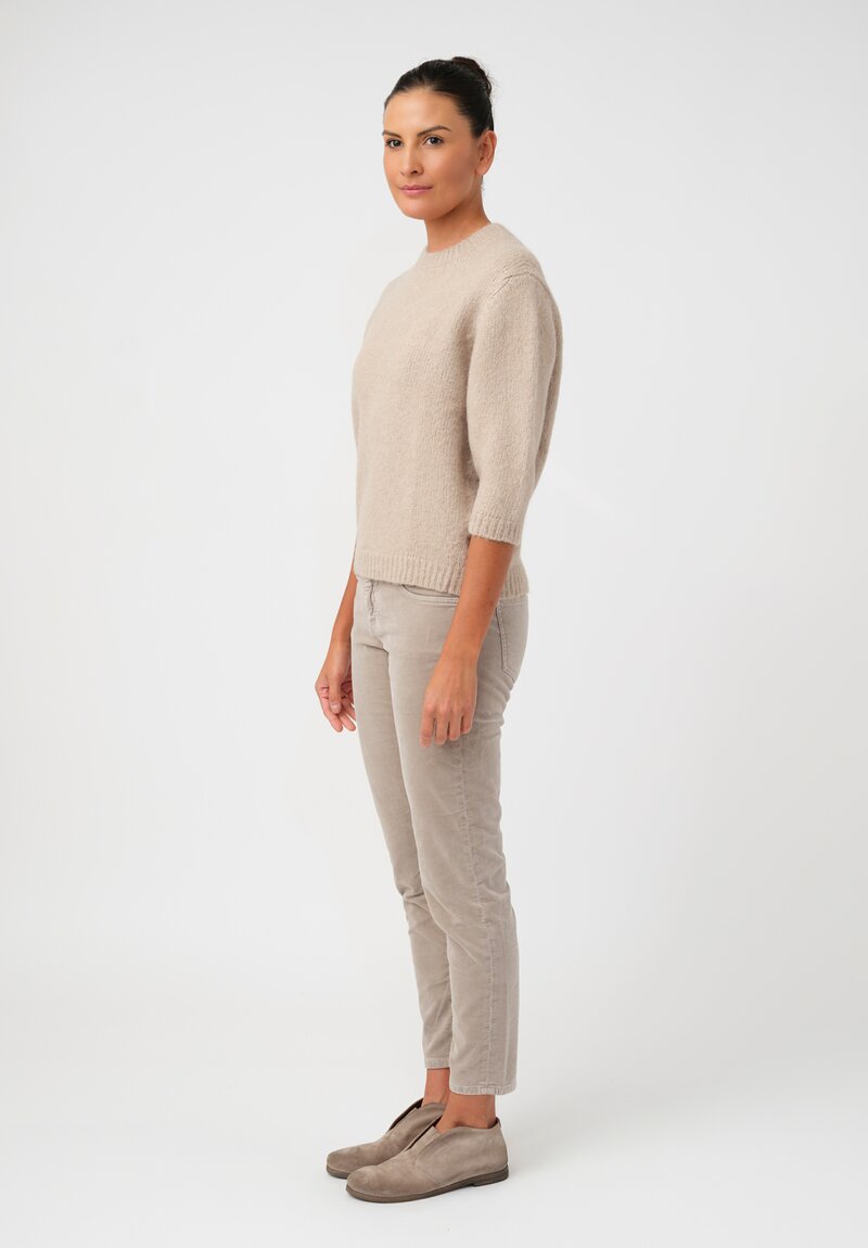 Lauren Manoogian Baby Alpaca Knit Blend Loft Ribbed Crewneck in Neutral Beige