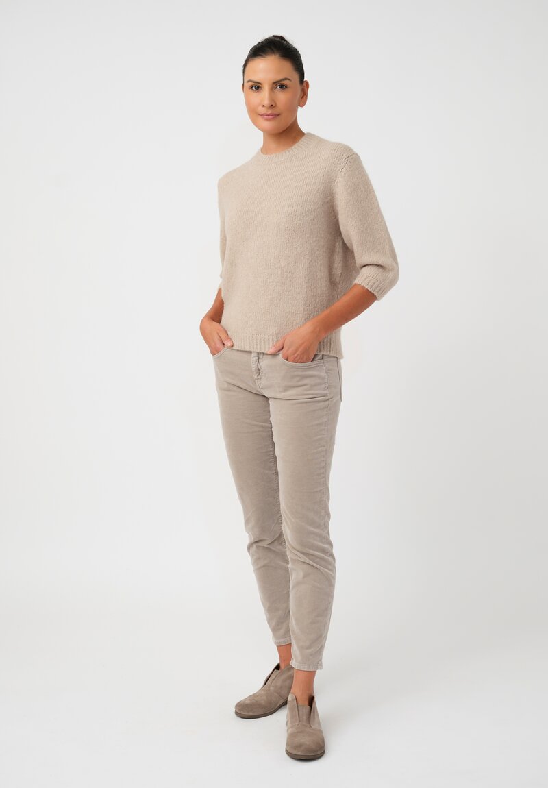 Lauren Manoogian Baby Alpaca Knit Blend Loft Ribbed Crewneck in Neutral Beige