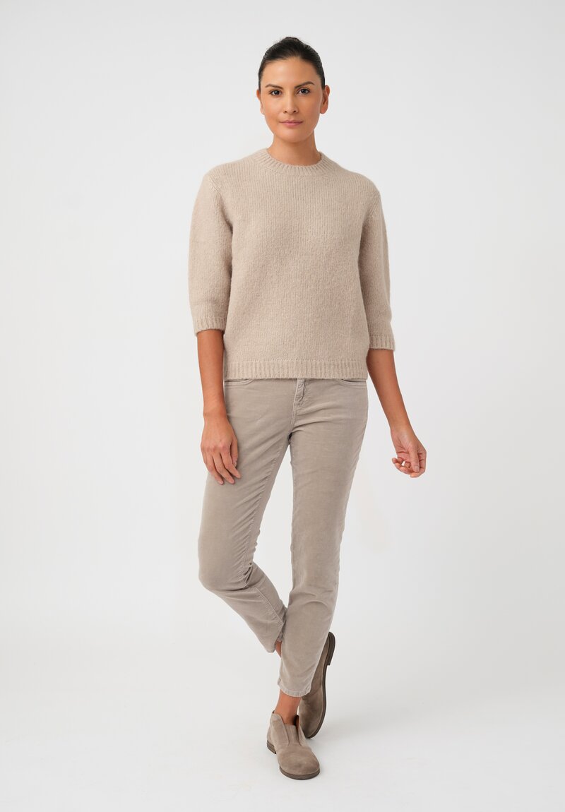 Lauren Manoogian Baby Alpaca Knit Blend Loft Ribbed Crewneck in Neutral Beige