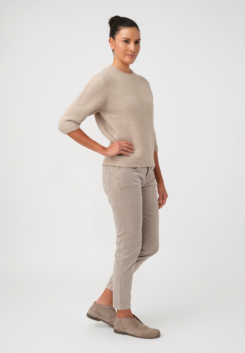 Lauren Manoogian Baby Alpaca Knit Blend Loft Ribbed Crewneck in Neutral Beige