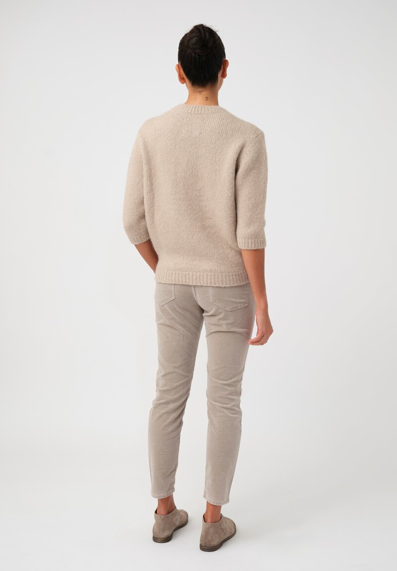 Lauren Manoogian Baby Alpaca Knit Blend Loft Ribbed Crewneck in Neutral Beige