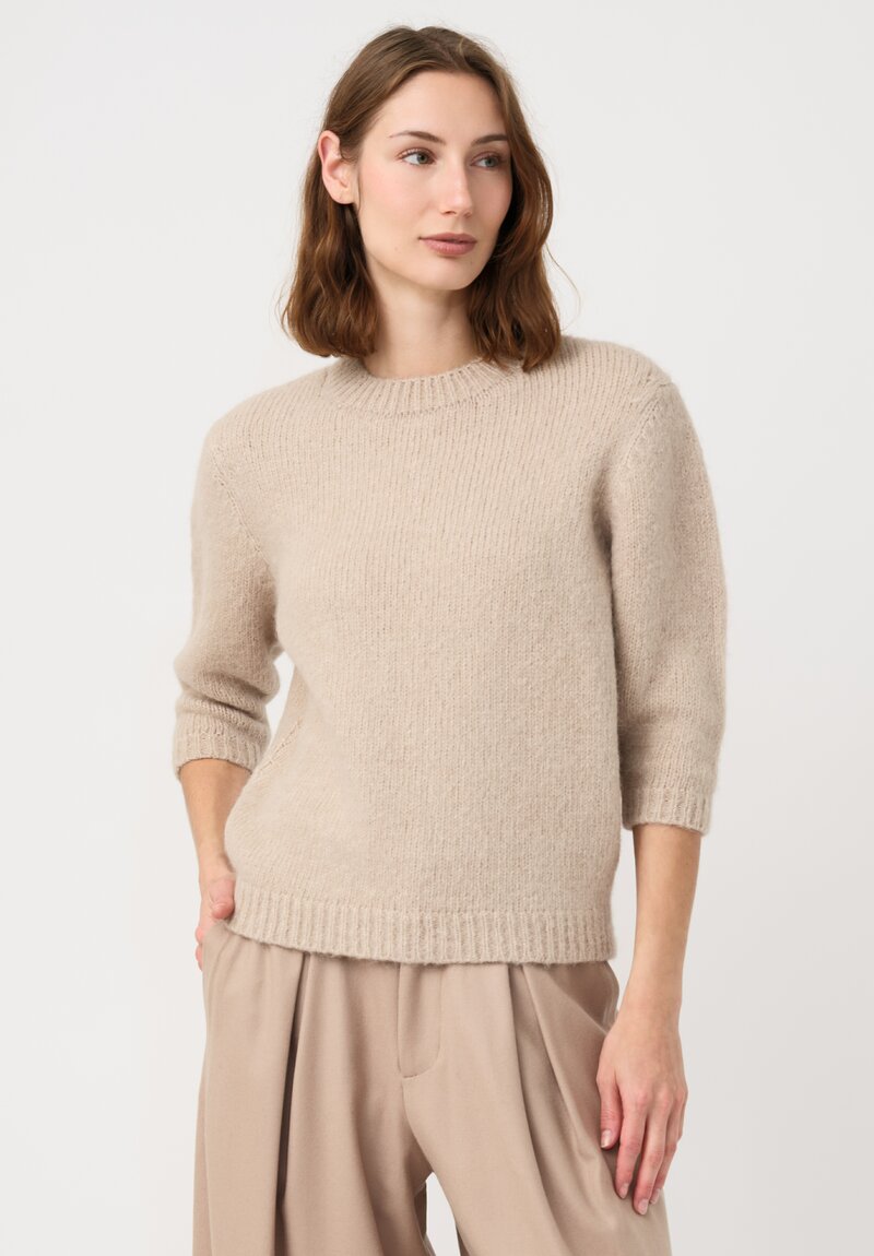 Lauren Manoogian Suri Alpaca & Pima Cotton Hand-Loomed Loft Crew Neck Sweater in Natural Antique
