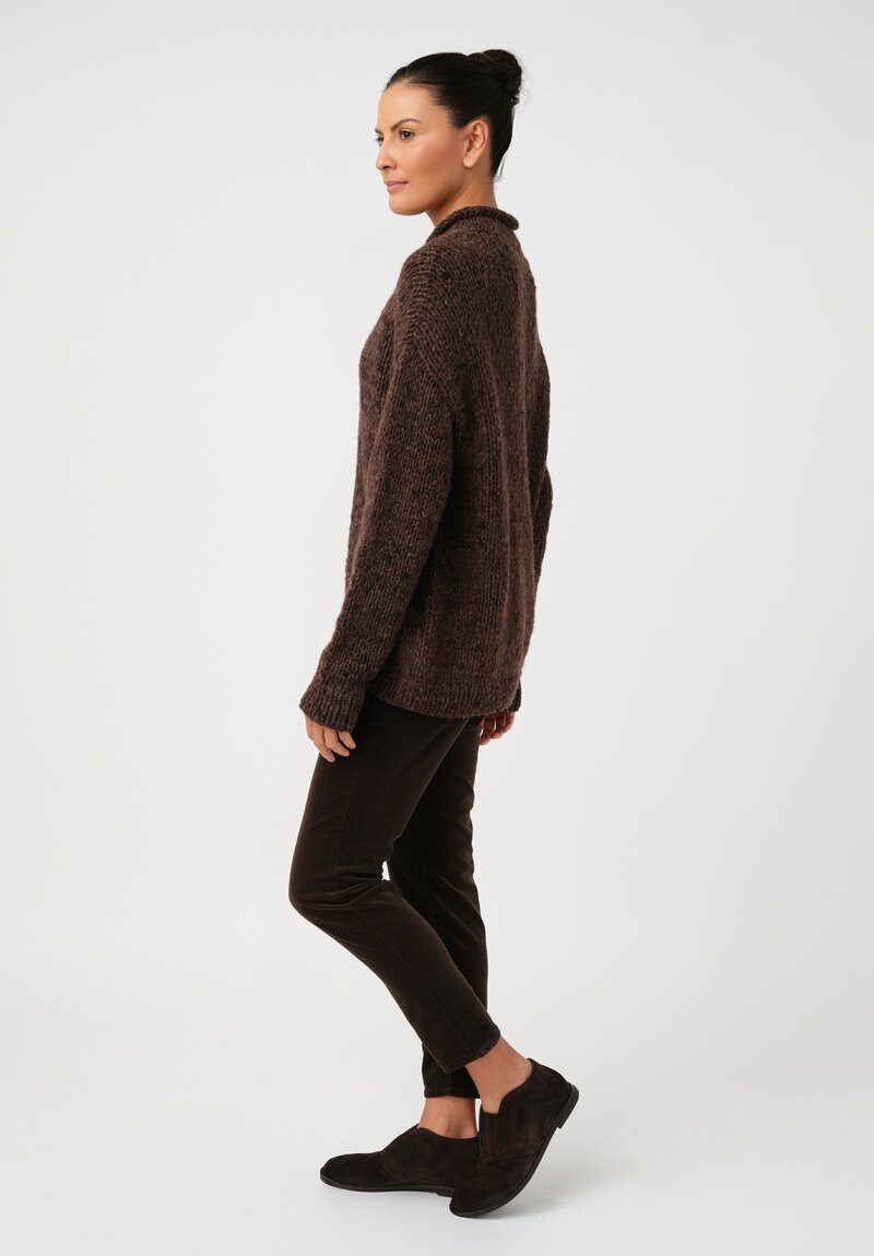 Lauren Manoogian Baby Alpaca Hand-Knit Rolled Neck Sweater in Heather Brown