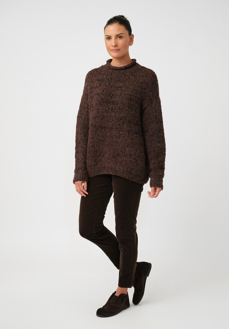 Lauren Manoogian Baby Alpaca Hand-Knit Rolled Neck Sweater in Heather Brown