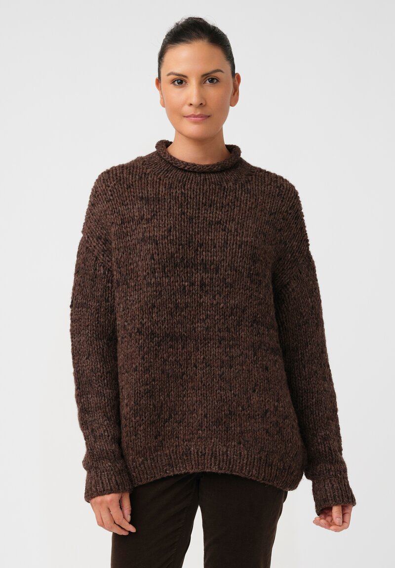 Lauren Manoogian Baby Alpaca Hand-Knit Rolled Neck Sweater in Heather Brown